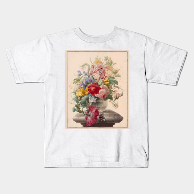 Flowers in a Glass Vase with a Butterfly Kids T-Shirt by zmudart